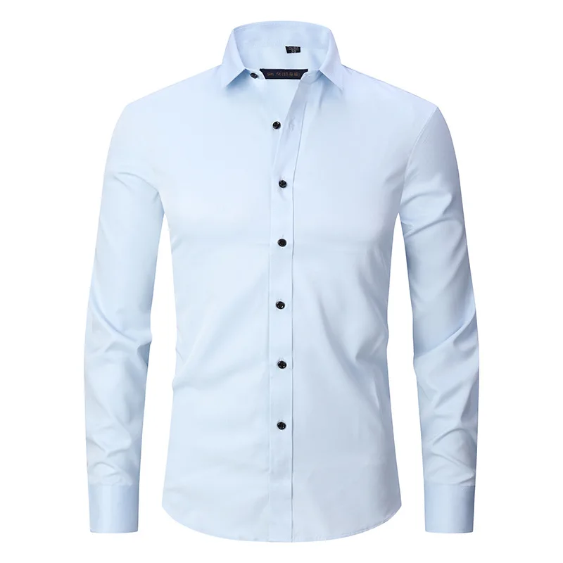 Men's Bamboo Fiber Dress Shirts Long Sleeve Shirt Solid Slim Fit Casual Formal Non Iron Work Shirt Camisa Masculina