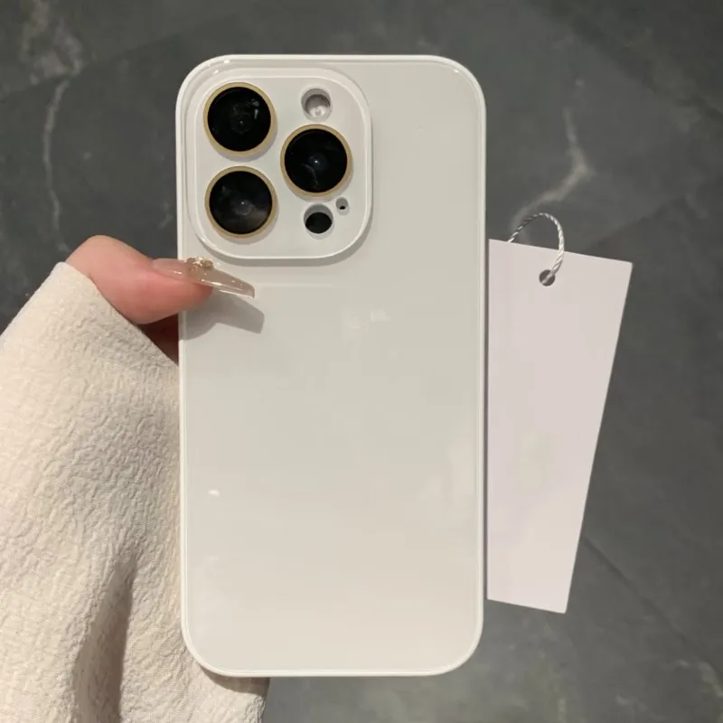 Luxury Tempered Glass Glossy Case with Shockproof Silicon Bumper and Lens Protection