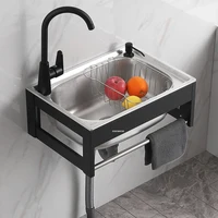Simple Wall-mounted Kitchen Sinks Stainless Steel Kitchen Washbasin Single-slot Small Apartment Wall-mounted Sinks with Bracket 2
