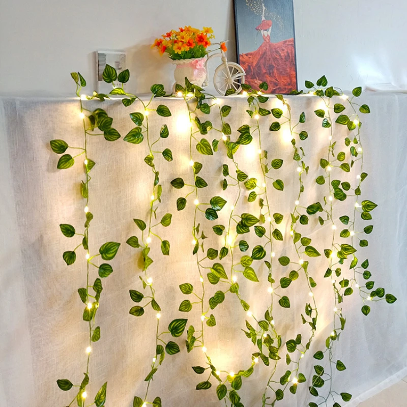 

Green Leaf Ivy Vine Battery-operated Garland Fairy Lights 2/5/10m Festoon LED String Lights Decor for Wedding Party Home Garden