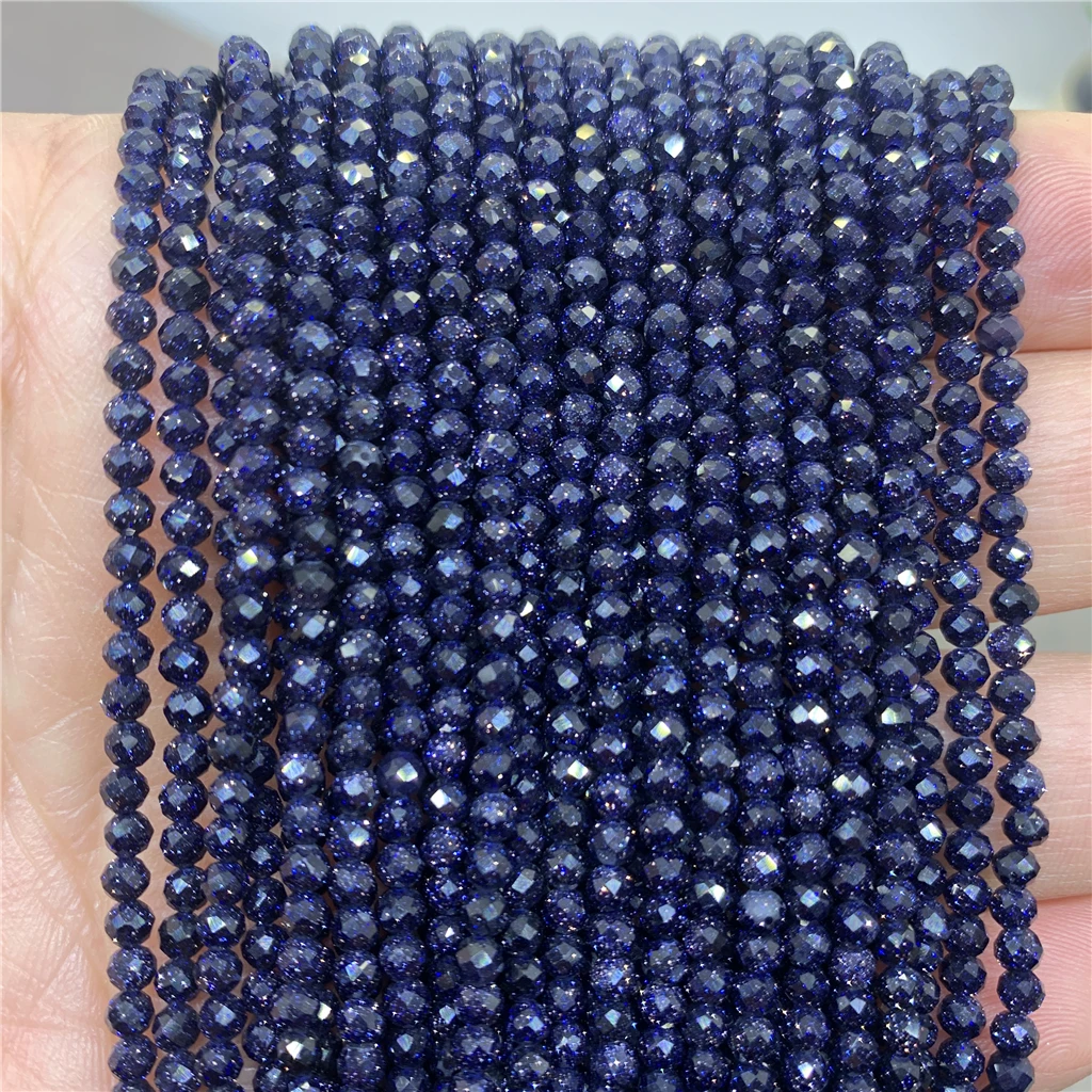 Perles pierre naturelle angélite 10mm brillant noir bleu