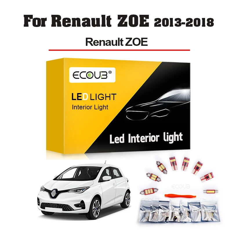 

8PCS LED Interior Light Kit for ZOE Renault ZOE 2013 2014 2015 2016 2017 2018 Dome Trunk License Plate Led Lights Update