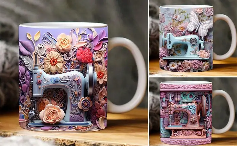 

Керамическая кружка с 3D шитьем, кофейная кружка, чашки для завтрака и кофе, кавайная чашка для подарка на день рождения и любителей квилтинга
