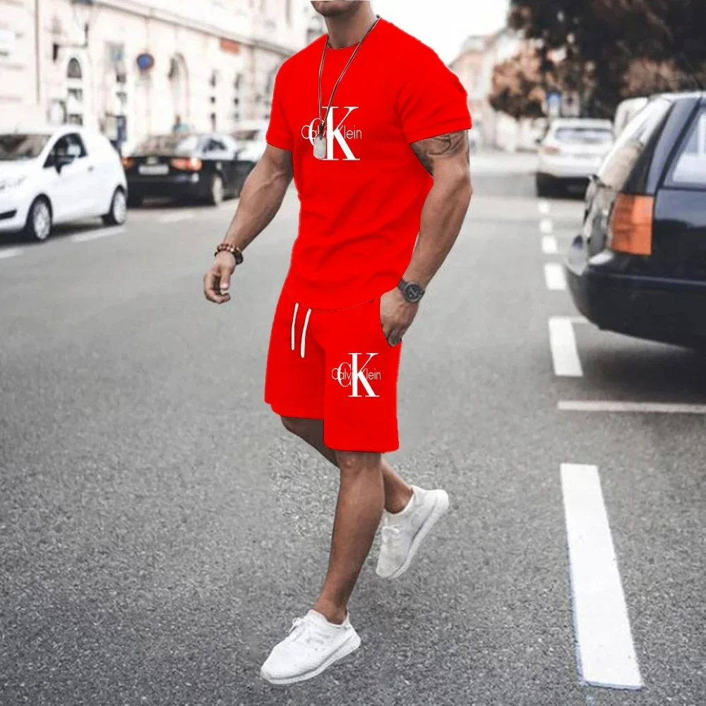 New 3D short-sleeved T-shirt setCamiseta manga corta con estampado 3D para hombre, conjunto 2 pantalones cortos portivos infor