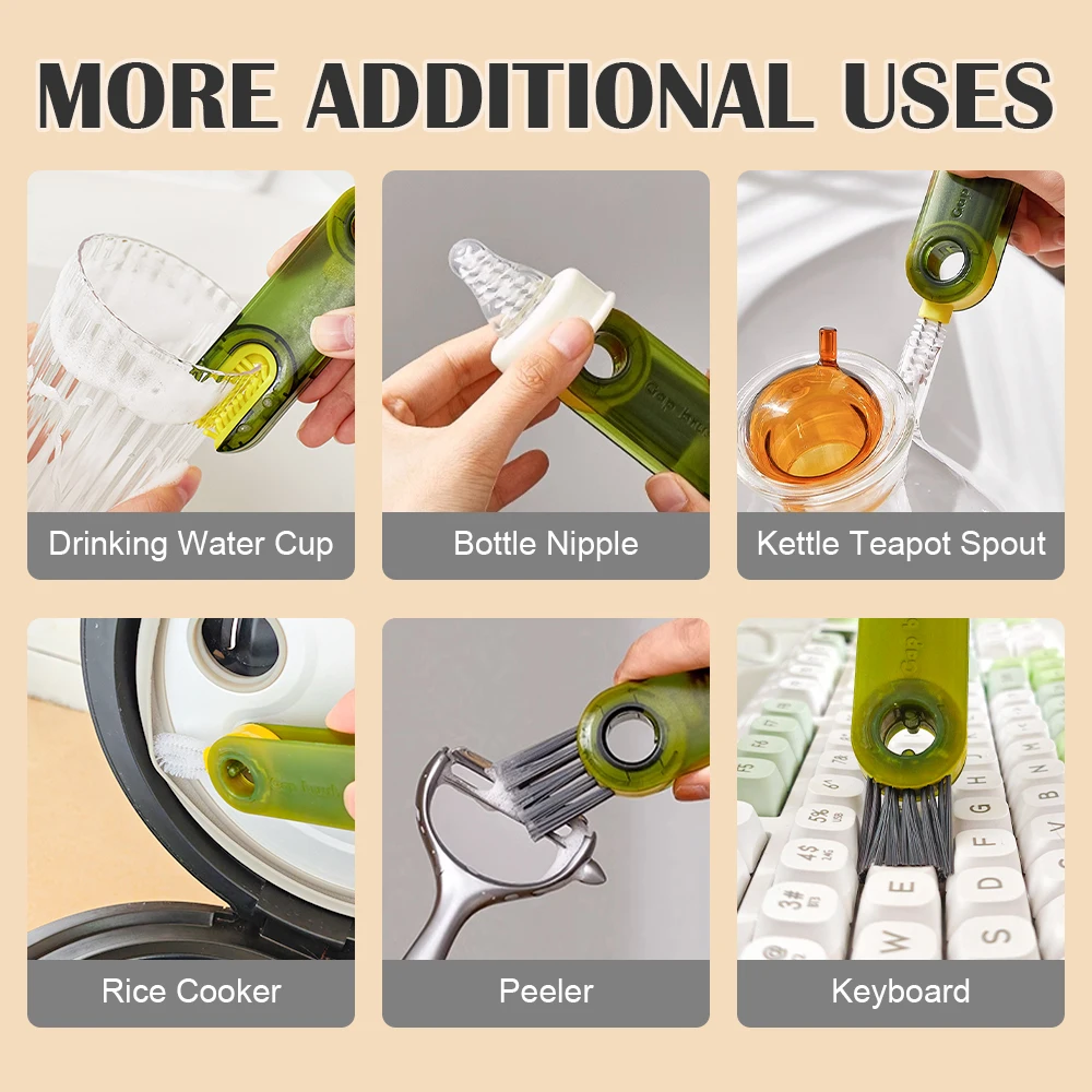 Cup Brush 3-in-1 Multi-Functional U-Shape for Cup Mouth Bottle and Mug Cleaning
