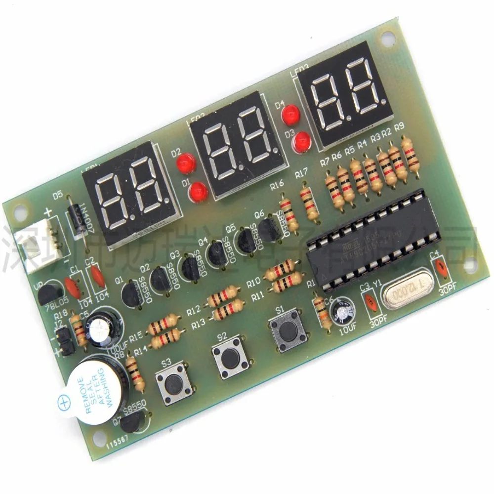 구리 디지털 LED 전자 시계 DIY 키트, 녹색 플라스틱 다기능 6 자리 전자 시계, 블랙 10-20mA