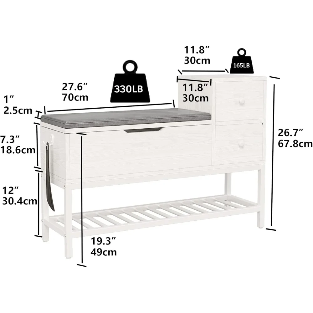 Entryway Shoe Bench with Flip Top Storage Space and 2 Drawers, forEntryway/Hallway 39.4in, Shoes Cabinets 2