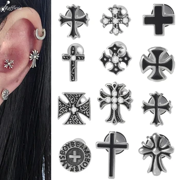 1PC Surgical Steel Cross Rhinestone Pendant Earrings for Women Men Punk Hip Hop Piercing Personality Earrings Party Jewelry