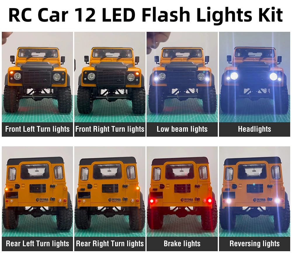 RC카 12 LED 플래시 라이트 키트, 1/10 RC 크롤러 액세서리, D90, D110, D130, 디펜더 하드 바디 쉘, RC 자동차 부품, RC 라이트