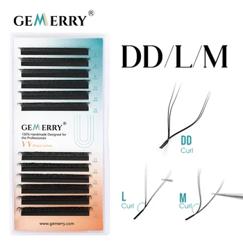 Gemerry YY 모양 속눈썹 연장, L/M/DD 컬, 2 팁 여우 눈, 프리메이드 선풍기 속눈썹, 매트 블랙 속눈썹, 내추럴 메이크업 용품