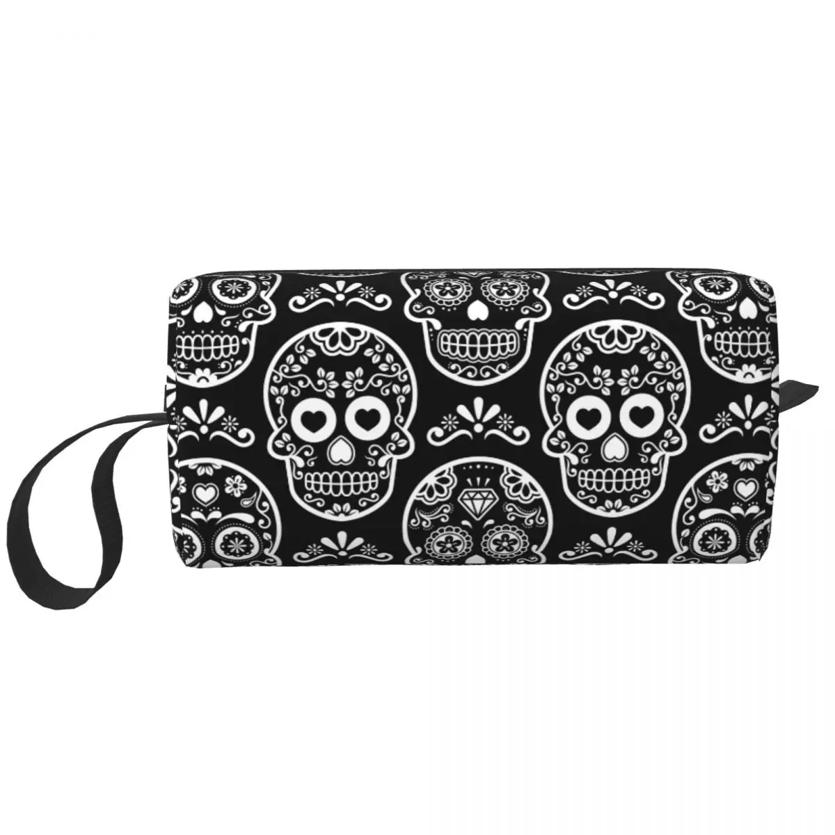 

Mexican Sugar Skull Makeup Bag Large Cosmetic Bag Men Women Halloween Day of the Dead Toiletry Bags Dopp Kit