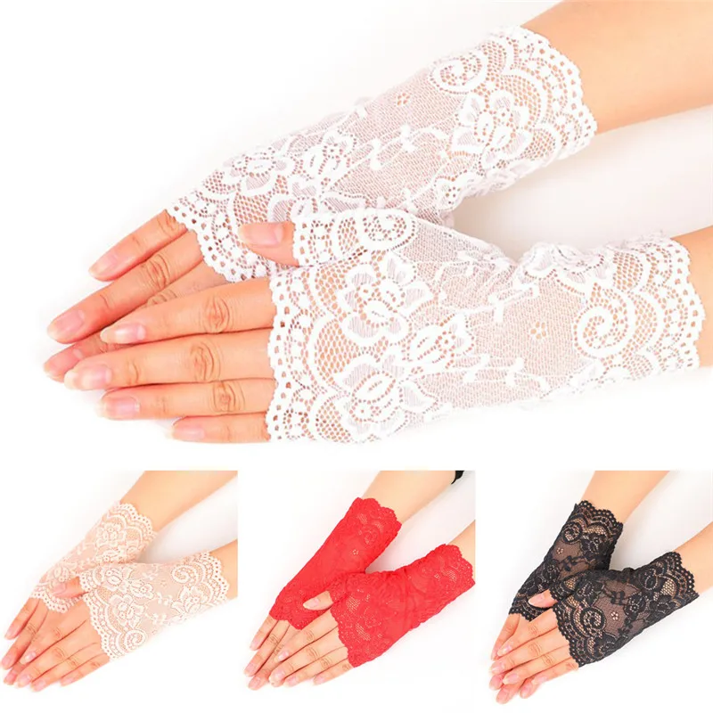 

1Pair New Women Evening Sexy Dressy Lace Gloves Bridal Wedding Party Dressy Lace Fingerless Gloves Mittens Spring And Summer