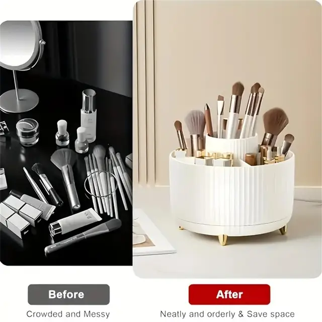 360 °   Organisateur de maquillage rotatif – 1 rangement de cosmétiques en plastique avec 5 compartiments – Support multifonctionnel pour pinceaux 6