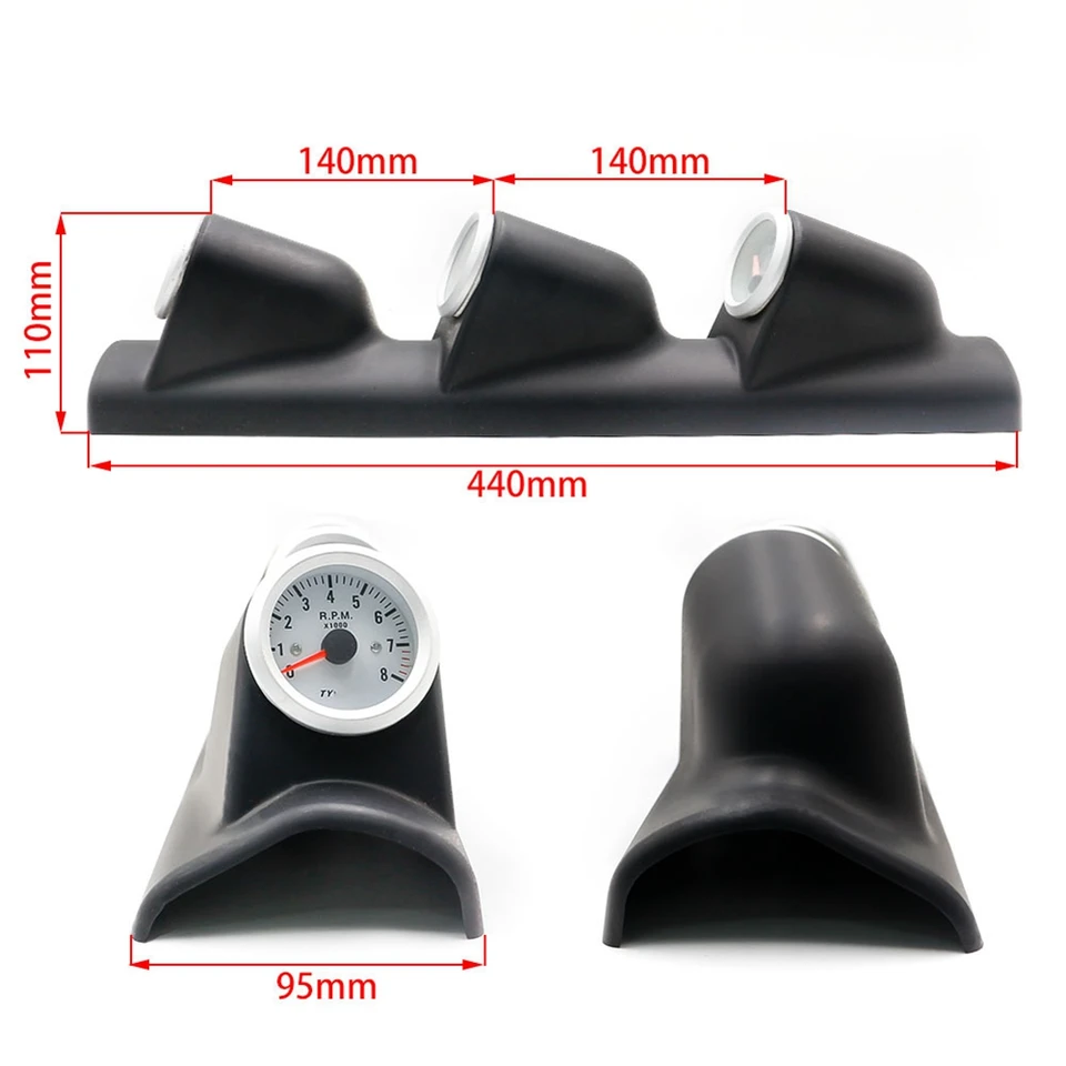 Kit Jauge 3 En 1 52 Mm Chromé – Voltmètre, Température Eau + Pression Huile – Idéal Voiture, Camion, Tracteur, Bateau