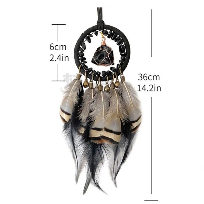 Handmade Dreamcatchers Car Hangers Window Wall Hanging Feathered Tassels Natural Stone Bells Ornament for Bedroom Decors 6