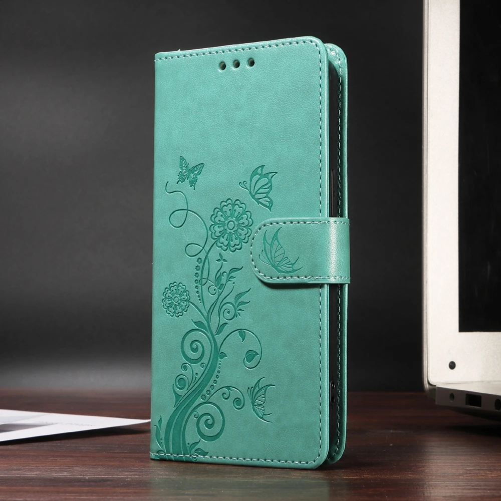 Embossed Butterfly Flower Magnetic Leather Wallet Phone Case Cover