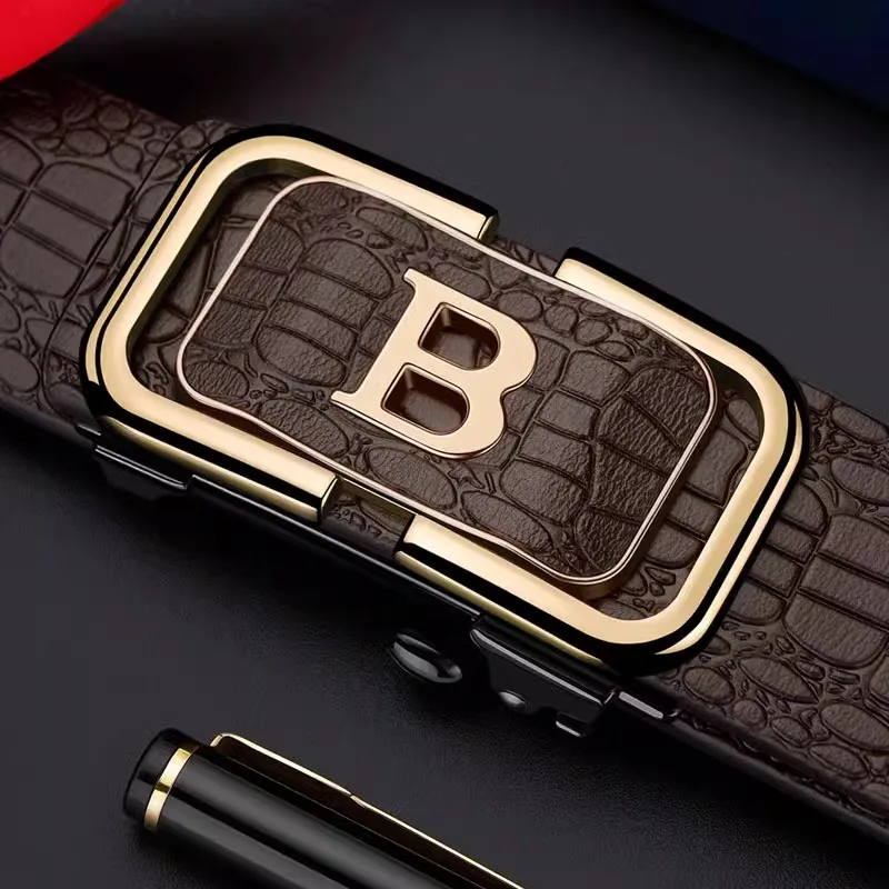 Fashionable Crocodile Pattern Automatic Buckle With Jeans Casual Trendy Men's Business Design Belt_voghion.com