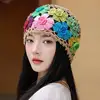Japanese Spring Summer Literary and Artistic Colorful Flower Hollow Bag Head Hat Women Sweet Fashion Hand-crocheted Beanie Cap 1