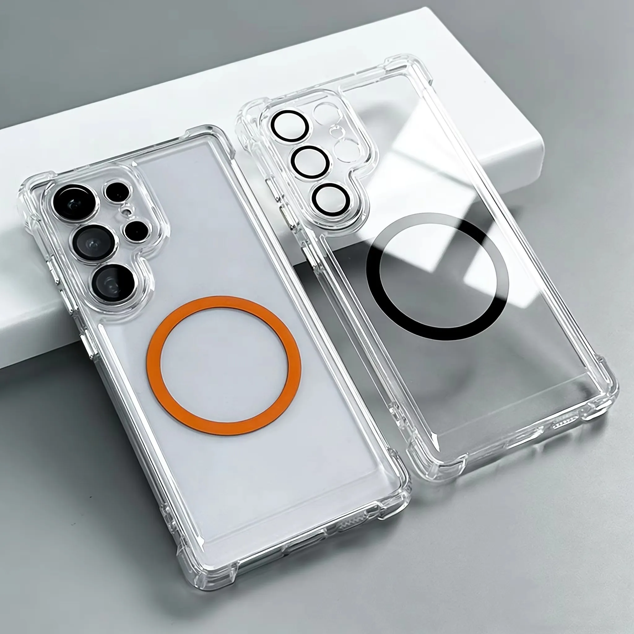 Armour Transparent Magnetic Phone Case with Reinforced Corners and Lens Protection Cover