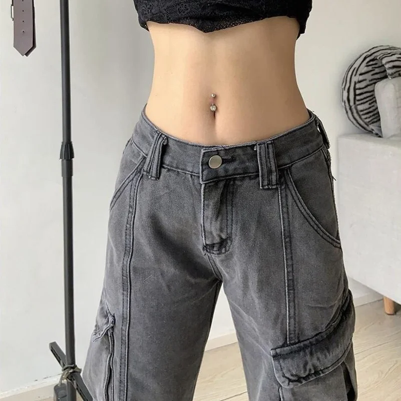 FAGADOER Harajuku Cargo Pants Denim Baggy Jeans Women Vintage 90s Y2k  Streetwear Pockets Oversized Wide Leg Denim Pants Trousers - AliExpress