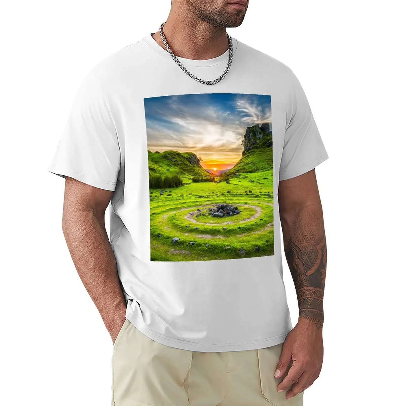 Шотландский закат Ladscape футболки топы графика фрукт ткацкого станка мужские футболки