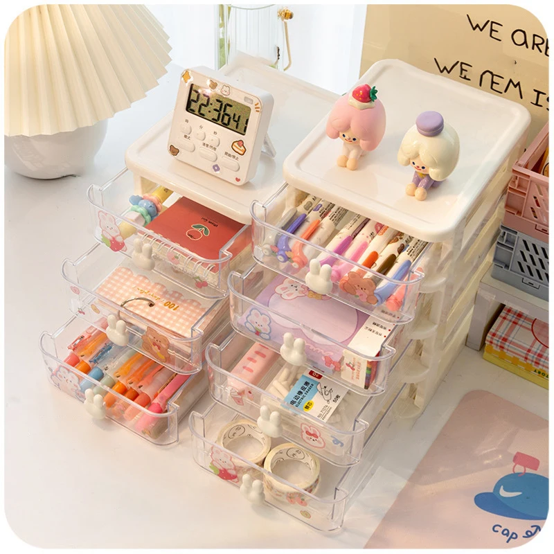 Kawaii Stationery Drawer Storage Boxes Desktop Student Ins Drawer Pen Holder Office Organizers New Small Debris Rack Cute