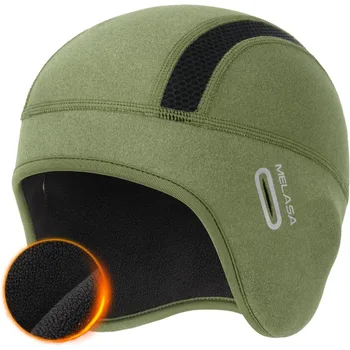 MELASA Thermal Fleece Skull Cap Beanie with Glasses Holes Ear Warmer Helmet Liner Winter Cycling Bike Hat for Men Women