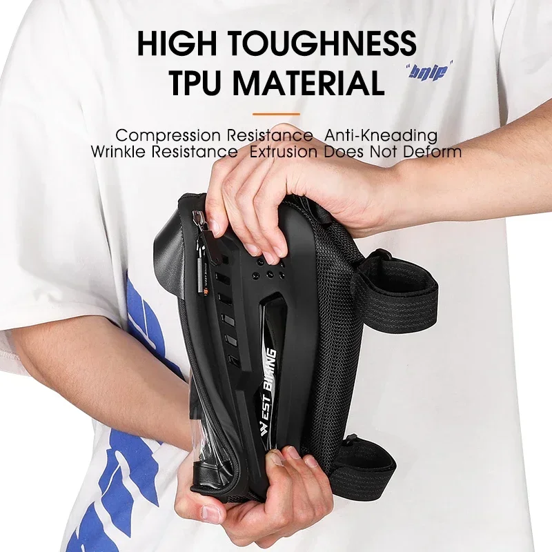 Bike Bag Bicycle Bag Bike Accessory WEST BIKING Hard Shell TPU Bicycle Bag Touchscreen 6-7.4" Phone Stand Waterproof Front Beam Bag MTB Road Bike Cycling Equipment