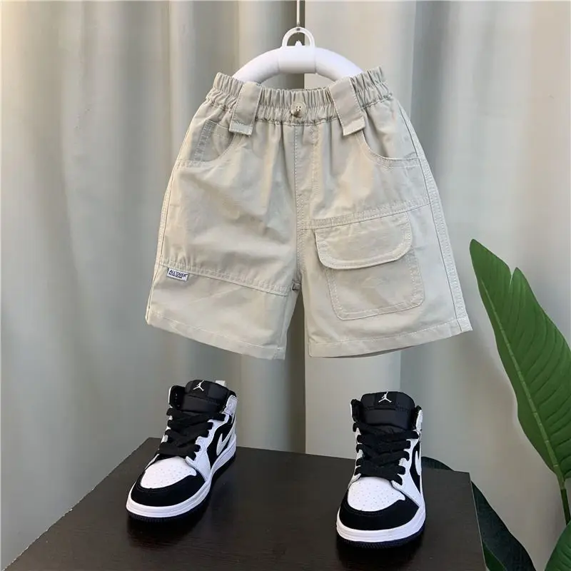 Boys Shorts Summer High Waist Solid Color Half Pants Kids Boy Casual Loose Cargo Shorts 2-10Years Old
