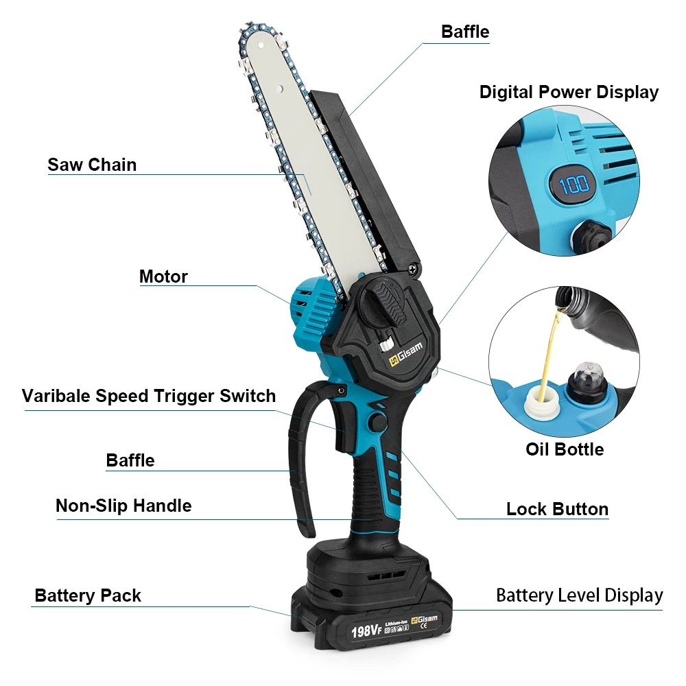 Motosierra eléctrica sin escobillas, herramienta de mano recargable para poda de madera, batería Makita de 18V, 8 pulgadas