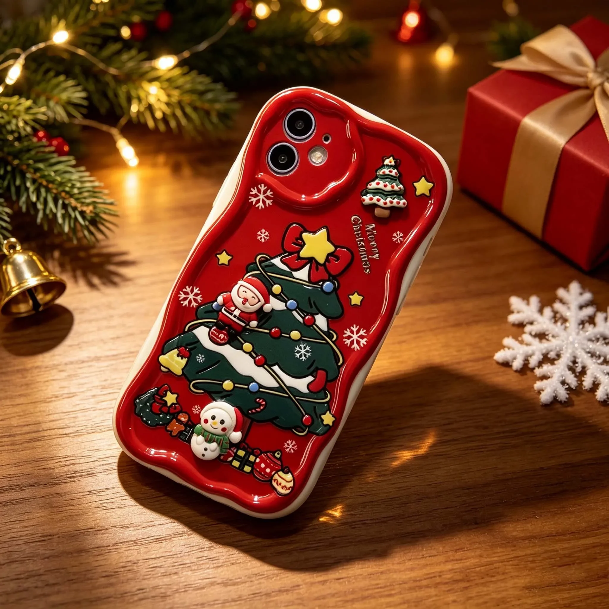 Charming 3D Christmas Santa Claus Doll Silicone Phone Cover - Festive Design