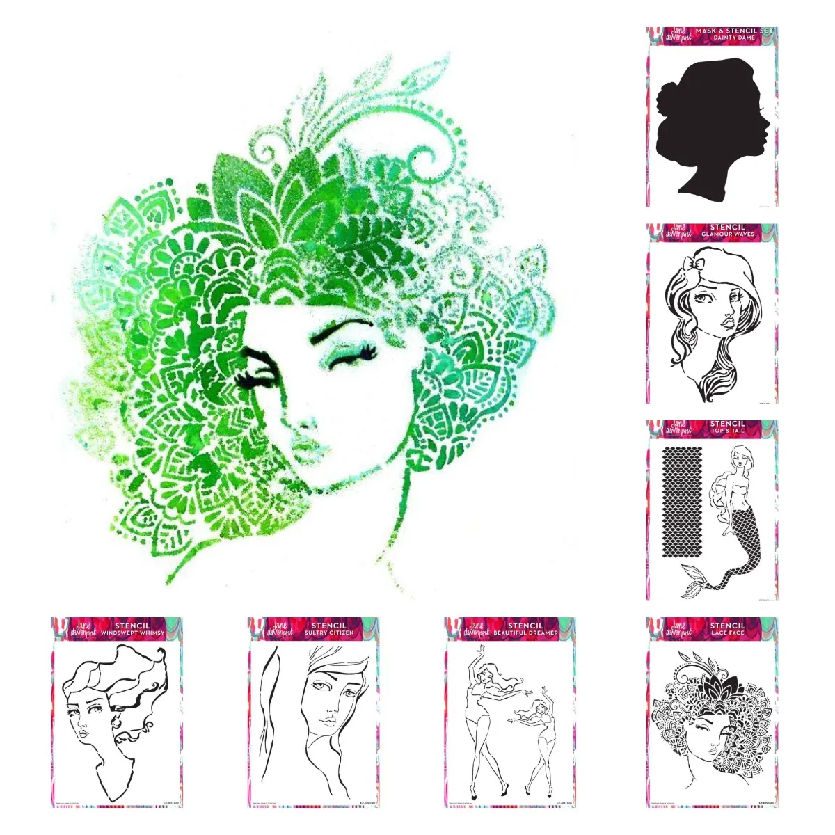2022 Beautiful Dreamer Dainty Dame Top Tail Sultry Citizen Face Windsweed Whimsy Glamour Waves Stencil Per Carte Di Carta Da Colorare