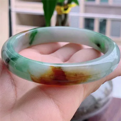 

Natural Burmese Light Green Tricolor Jadeite 54mm-64mm Bracelet Elegant Princess Jewelry for Mom and Girlfriend