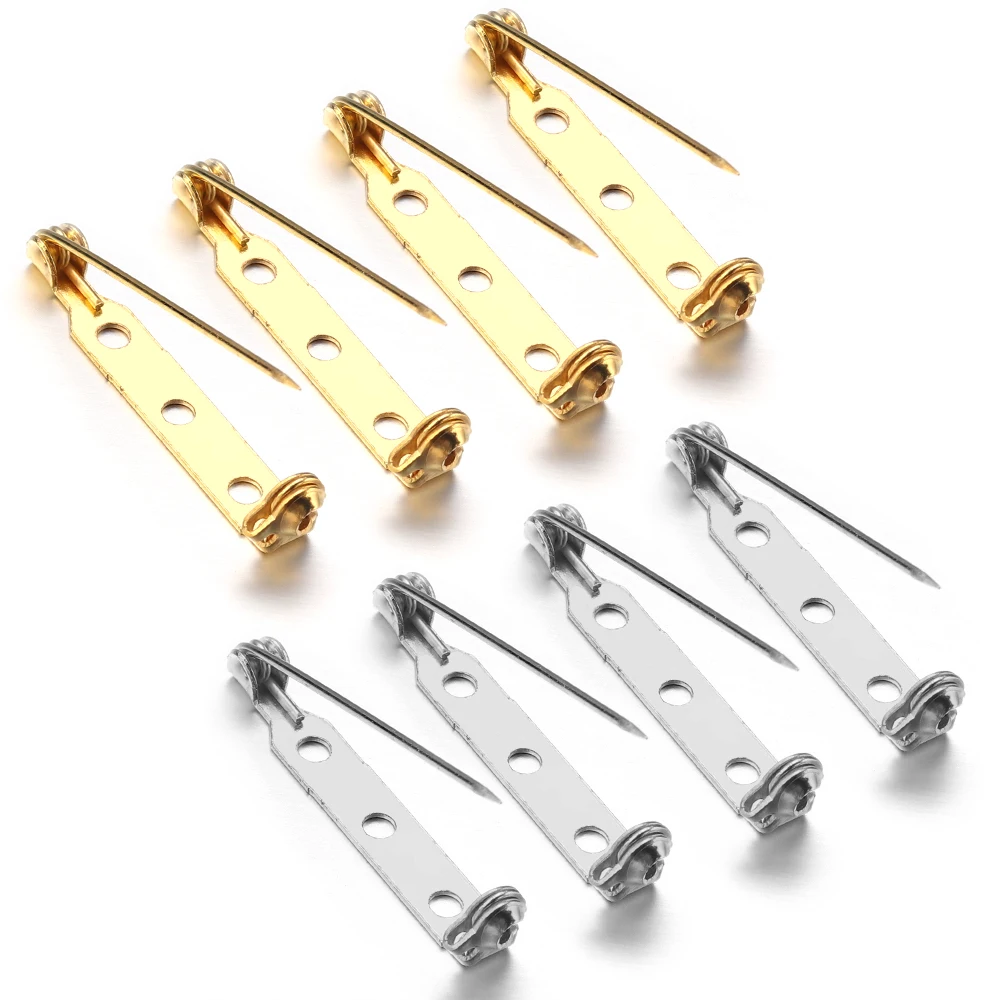 100 Spille Da Balia Di Sicurezza Vuote 25mm In Metallo Argento: Base Per Spille Fai Da Te, 3 Fori Per Cucito O Colla, Ideali Per Creazione Gioielli - 2