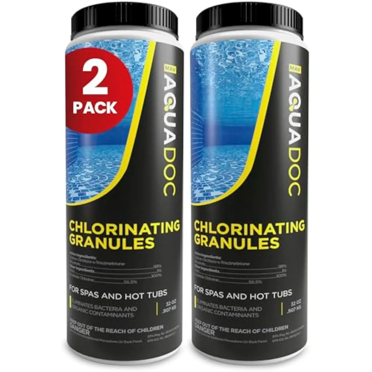 Spa Chlorine for Hot Tub Sanitizer 2lb (2 Pack)-Quick Dissolving Hot Tub Chlorine Granules, Spa Chemicals Made in The USA-Aq