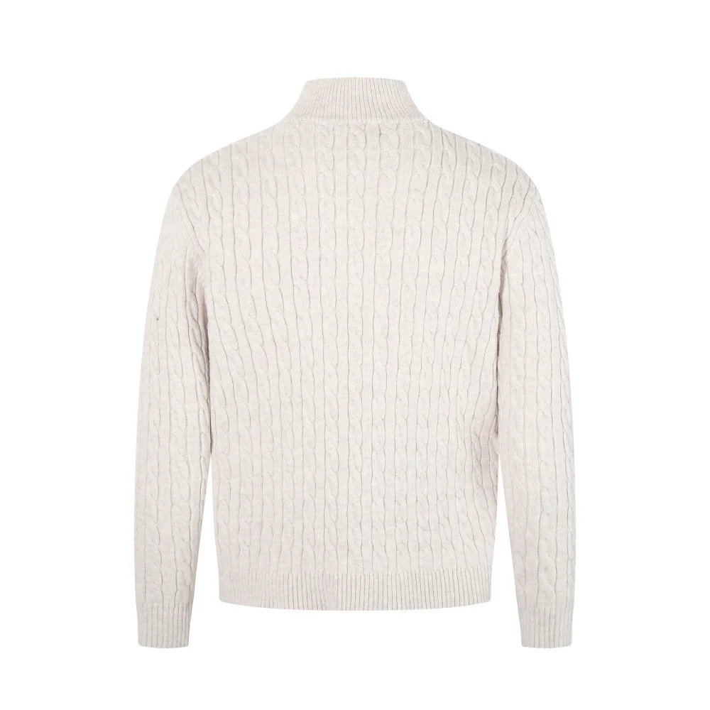 Retro Stand Collar Half Zipper Sweater Mens Solid Color Autumn Winter Casual Knitted Long Sleeve Loose Pullover Man
