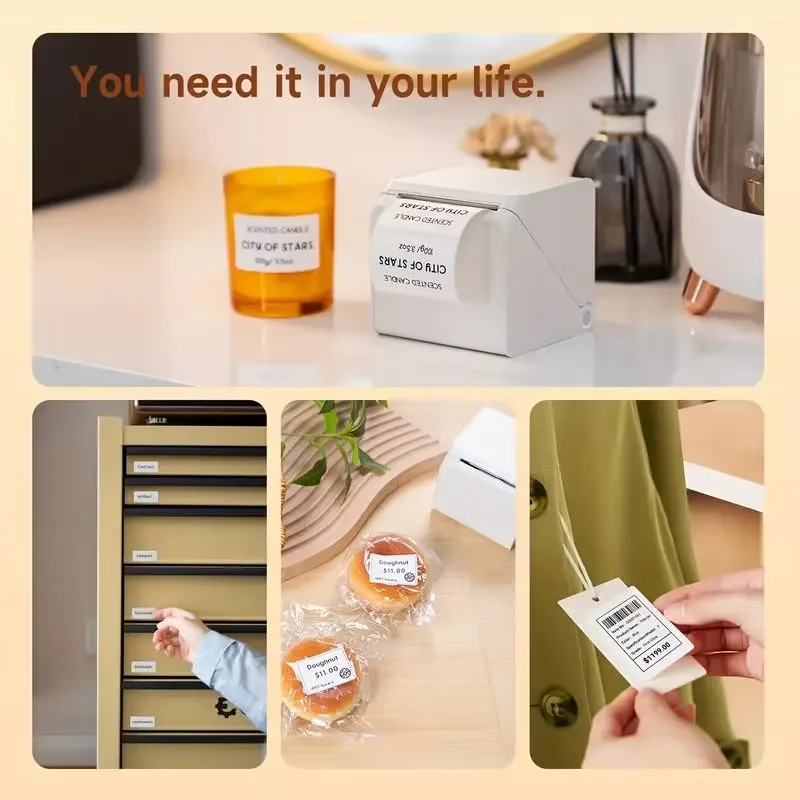 HPRT T260LR Portable Thermal Printer 203dpi Adhesive Sticker Desktop Mini Printer Bluetooth High-Speed Barcode Maker Paper Rolls