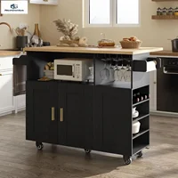 Hot sale!Rolling Mobile Kitchen Island Table With Storage Drop Leaf Countertop Power Socket Wheel Black Model 12 2