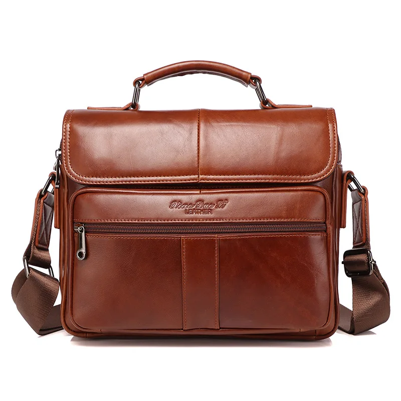 Vintage Genuine Leather Briefcase For Men Cow Leather Male Shoulder Messenger Bag Large Capacity Handbag Luxury Man File Bag