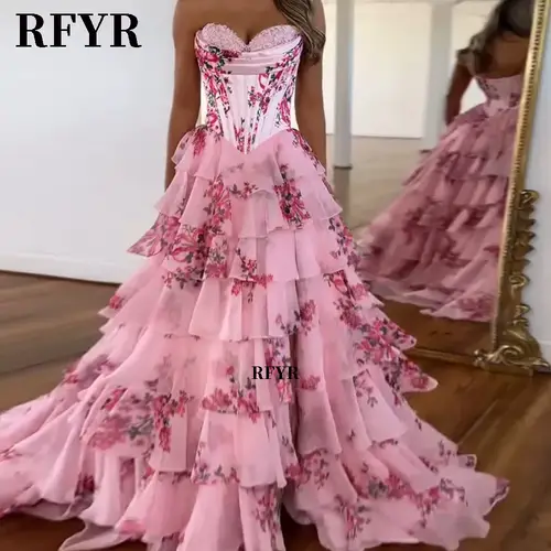 RFYR A Line Floral Prom Vestidos De Novia Pleated Elegant Prom Dress 2025 Floor Lenght Party Dress for Women  فساتين السهرة - Image 4