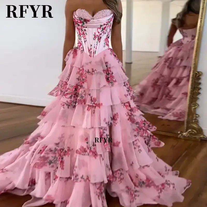 RFYR A Line Floral Prom Vestidos De Novia Pleated Elegant Prom Dress 2025 Floor Lenght Party Dress for Women  فساتين السهرة - Image 4