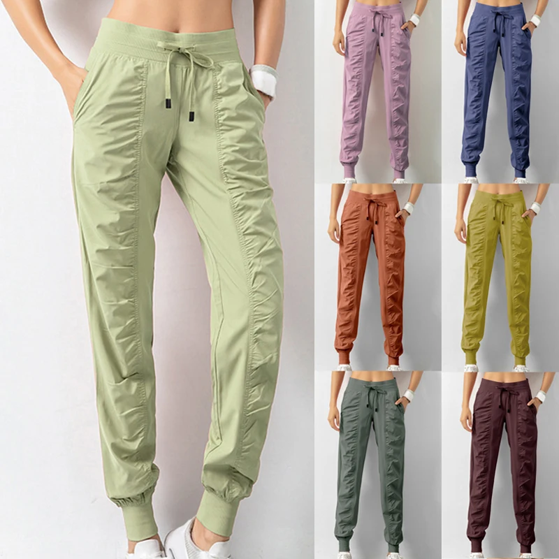 Women Drawstring Sweatpants Running Sport Joggers Quick Dry Athletic Gym Fitness Trousers with Two Side Pockets Exercise Pants fabric drawstring running sport new joggers women quick dry athletic gym fitness sweatpants with two side pockets exercise pants