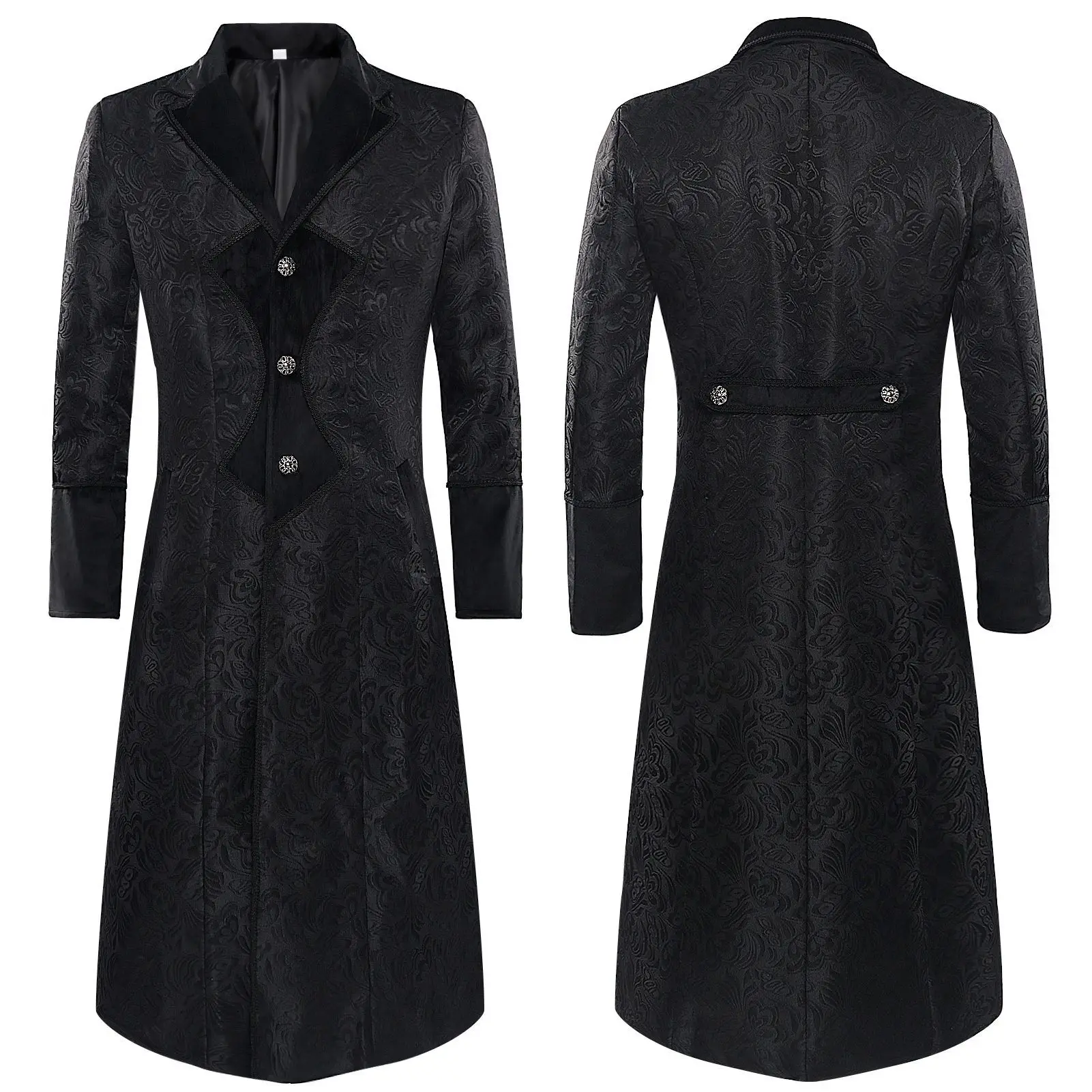 

Fiveshell Steampunk Men Trench Coat Cosplay Devil Gothic Black Long Jacket Medieval Jacquard Tuexdo Victorian Frock Tailcoat