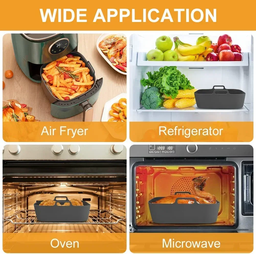 Air Fryer Silicone Pot Thick Reusable Silicone Square Air Fryer Liners Replacement of Parchment Liner Paper Basket air fryer liners