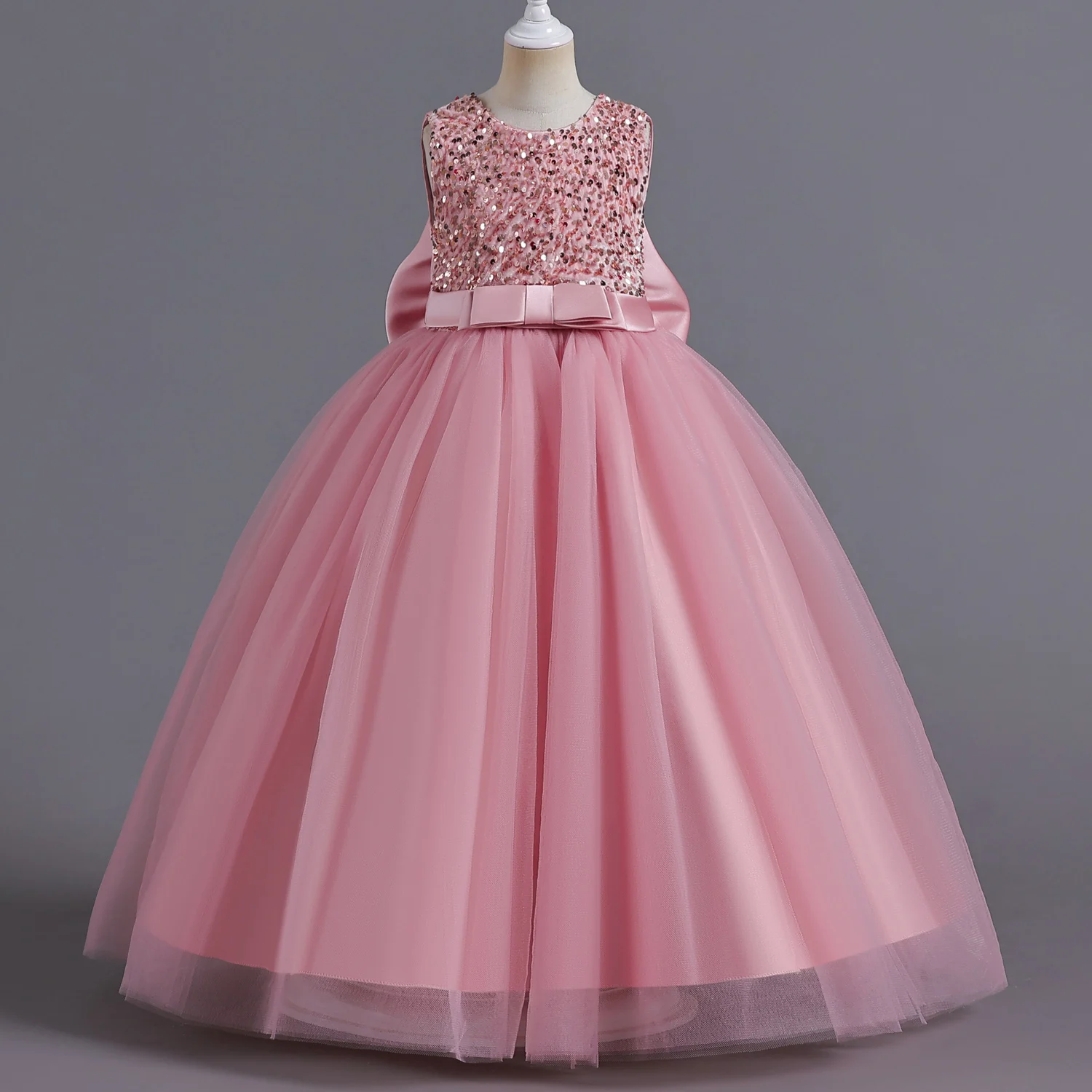 Princess Collared Sequin Ball Gown for Girls - Pink