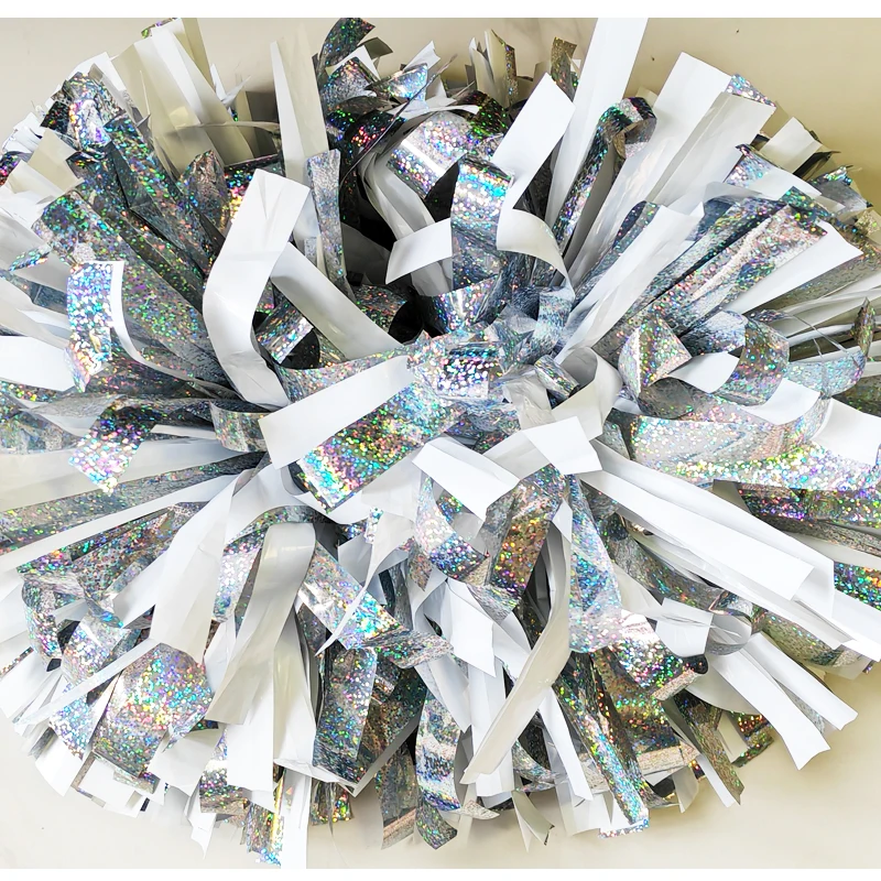 Cheerleading Pom Pom, Metallic White, Rainbow Color, Color Size