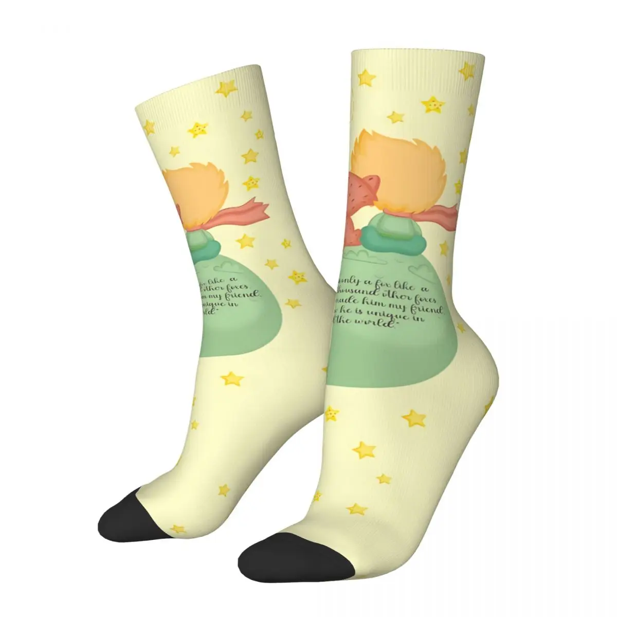 

The Little Prince And The Fox English Version Funny Men's Socks Fox Cartoon Animals Hip Hop Crew Sock Gift Pattern Printed