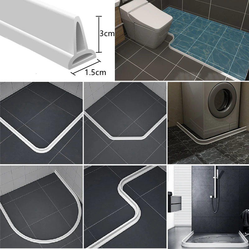 Collapsible Shower Threshold Water Dam Barrier Retention System Keep Water Inside Waterproof Self-Adhesive Strip For Wet and Dry bathroom water stopper