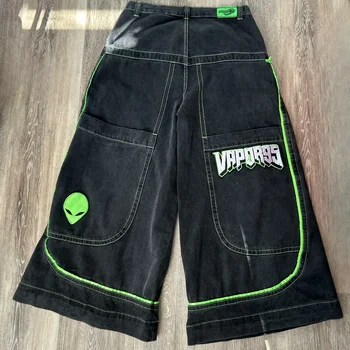 2025 European and American autumn winter jeans casual wide-leg Harajuku alien pattern trousers hip-hop high street gothic jeans 1