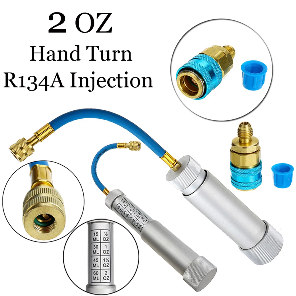 3-1PCS Air Conditioning Car Oil Injection R134A 2Oz 1/4'' A/C Oil & Dye Syringe Grease Guns Pure Liquid Coolant Filler Tube